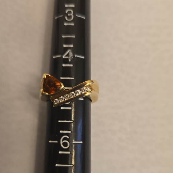 Unique Modernist 14k Yellow Gold, Citrine And Diamond Ring Sz 5 - Picture 4 of 5